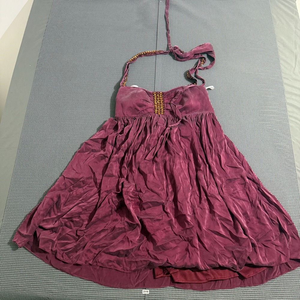 Oleg Cassini Womens Halter Beaded Babydoll Dress Burgundy Size 8 20610